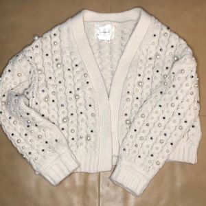 Bejeweled Anthropologie cream knit cardigan